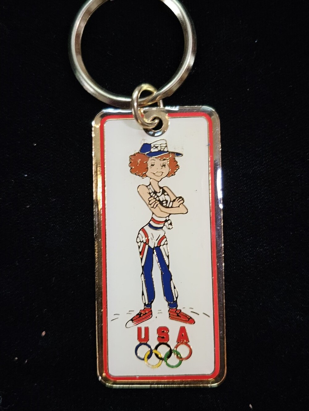 USA Olympic Red, White & Blue Keychain - Vintage Character Design